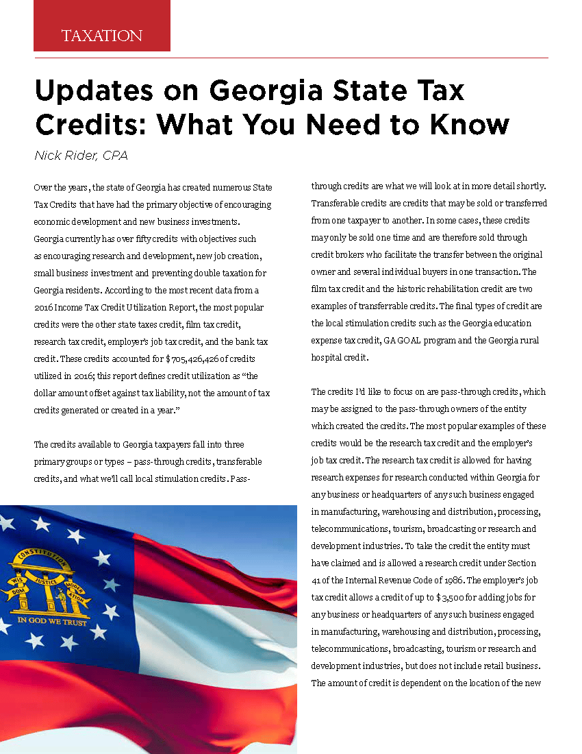 Georgia job tax credit program regulations