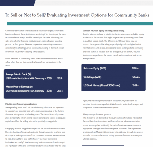 To Sell or Not to Sell? Evaluating Investment Options for Community Banks 1