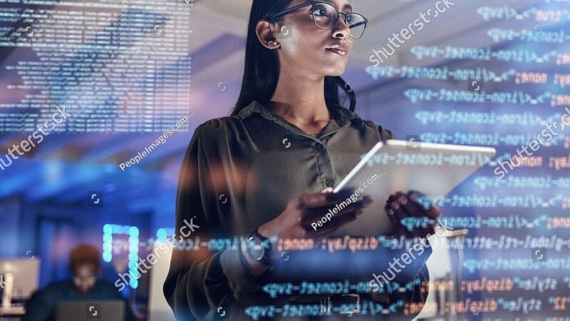 stock-photo-software-coding-hologram-and-woman-on-tablet-thinking-of-data-analytics-digital-technology-and-2329333359