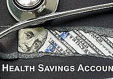 HSA health savings account sign and a stethoscope.